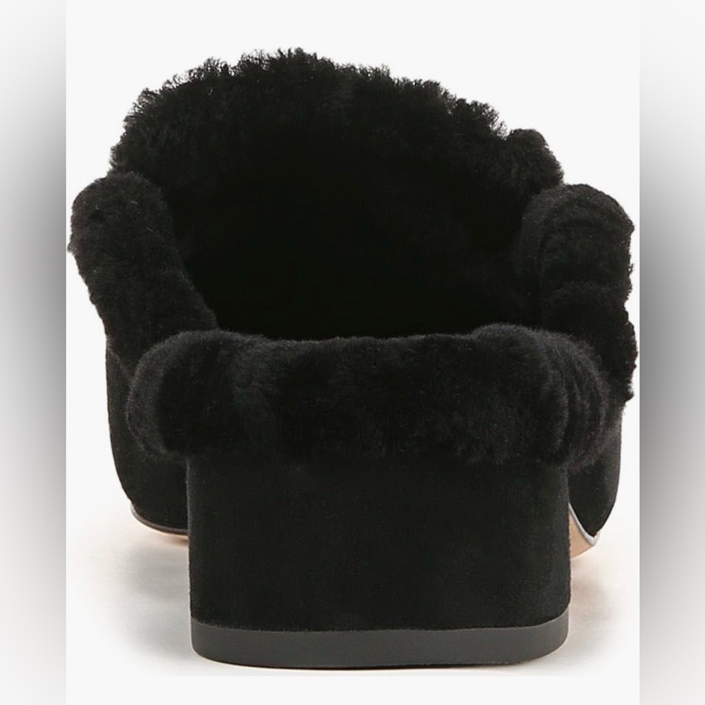 Veronica Beard Black Shearling-Trim Leather Cap-Toe Mules - Picture 5 of 15
